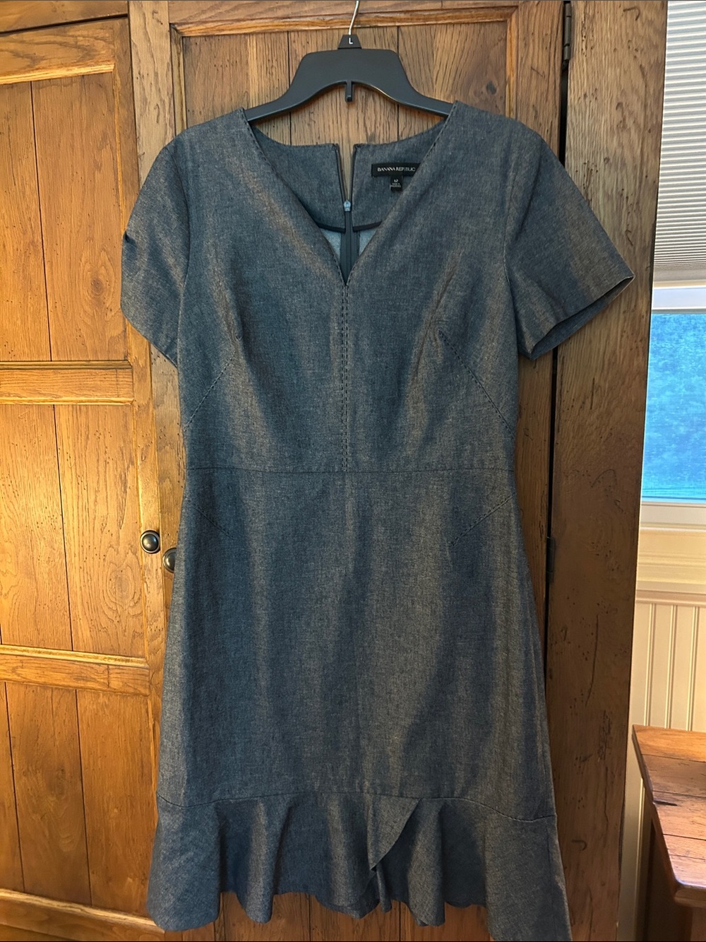 Banana Republic Denimish V-Neck Short-Sleeve Dress with Ruffle Hem